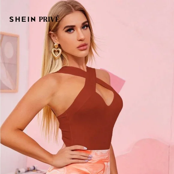 SHEIN Rust Cross-Front Top - Picture 3 of 10